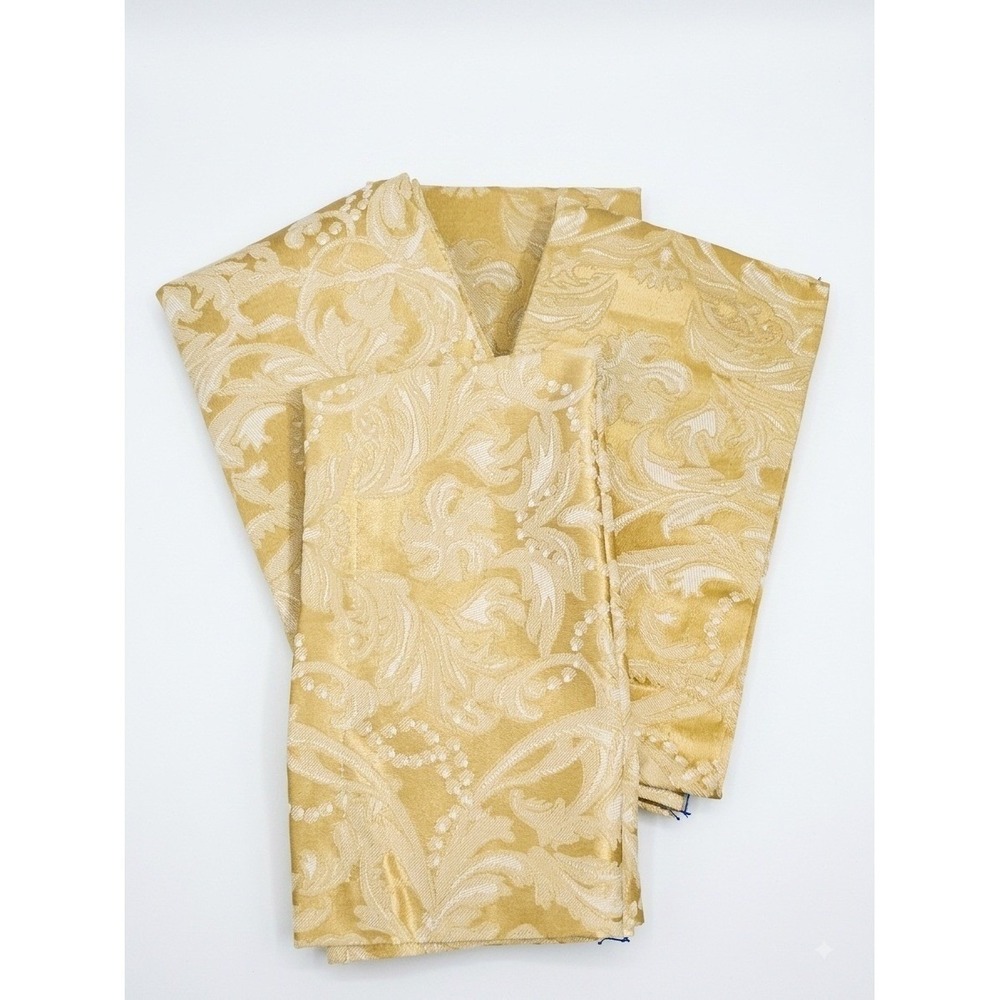 Waterford Fine Linens Gold Ivory Damask Napkins 21x20 Set of‎ 4 Jacquard Scroll